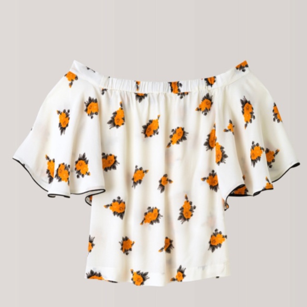 Ganni off-shoulder floral top
